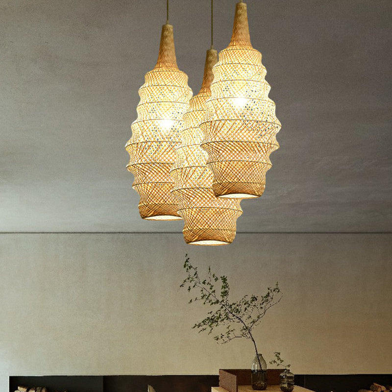 Bailey - Bamboo Cage Pendant Light Fixture Asia 1 - Head Wood Suspension Lighting For Restaurant