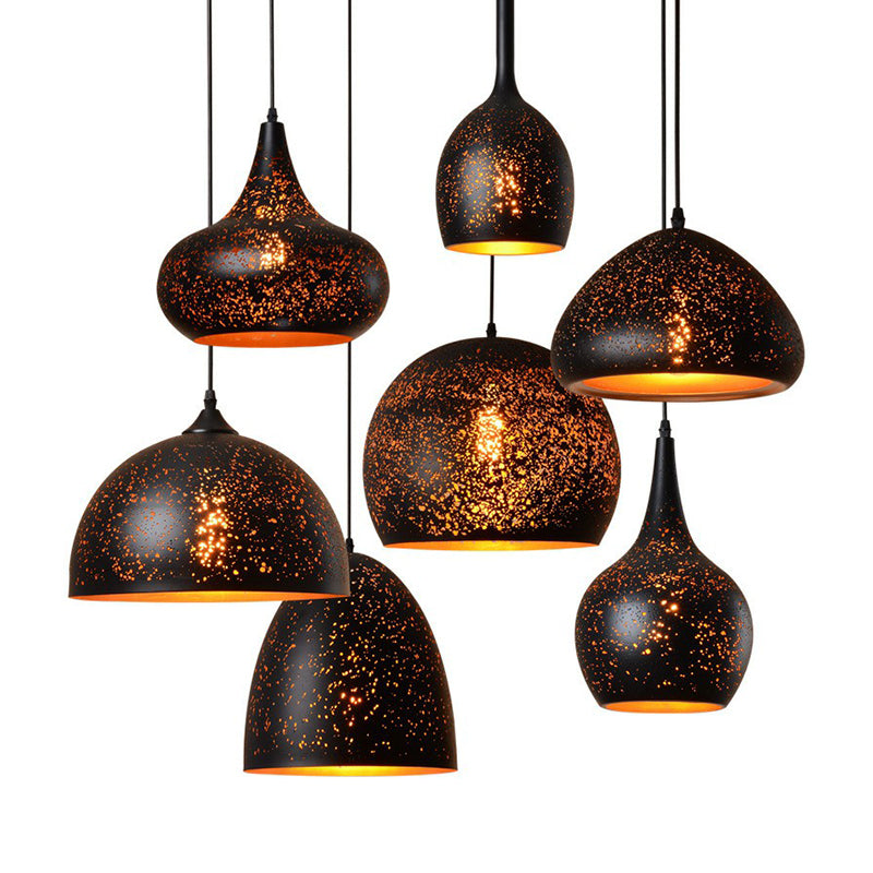 Nora - Retro Hollow - Out Metal Pendant Lighting 1 - Light Black Finish Suspension Light For