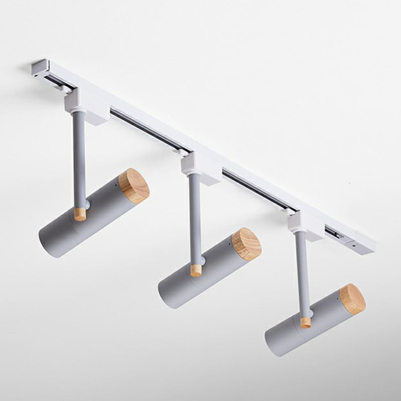Nordic Tubular Metallic Spotlight With Wood Cap 3 / Grey Ceiling Lamp