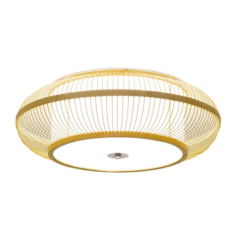 Minimalistic Round Bamboo Flushmount Ceiling Light - Single - Head Aisle Fixture With Natural Wood