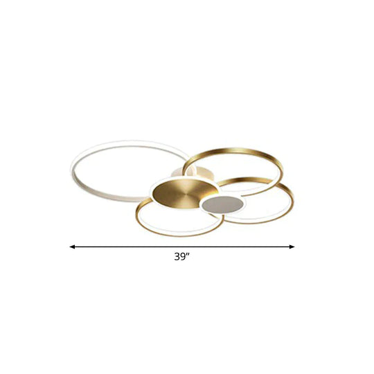 Metal Circular Flush Ceiling Light Modern LED Flush Mounted Lamp for Living Room - Gold - 39" - White - Clearhalo - &