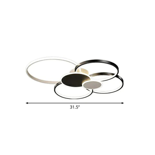 Metal Circular Flush Ceiling Light Modern LED Flush Mounted Lamp for Living Room - Black - 31.5" - White - Clearhalo - &