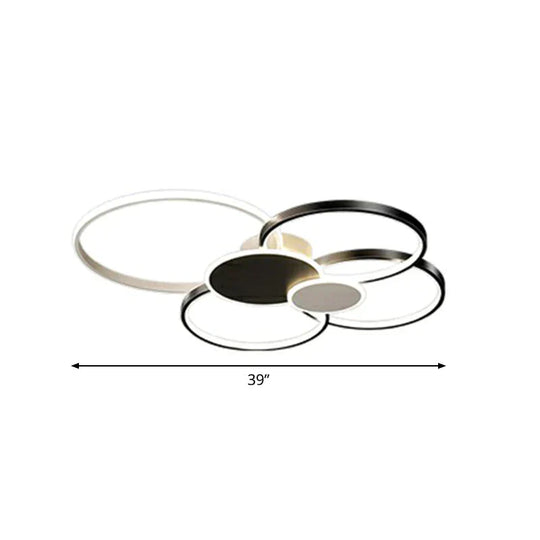 Metal Circular Flush Ceiling Light Modern LED Flush Mounted Lamp for Living Room - Black - 39" - White - Clearhalo - &