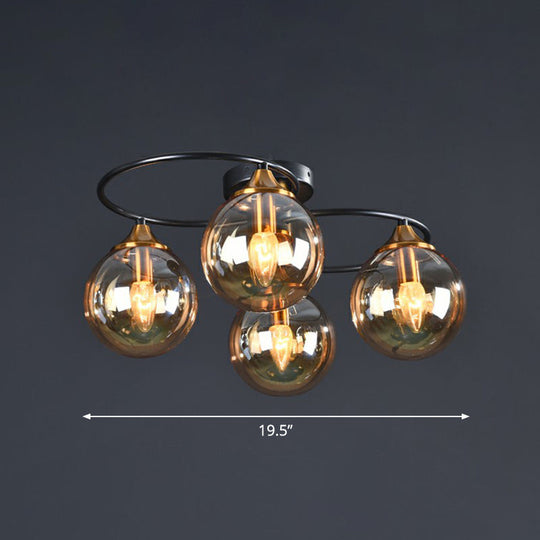 Black And Brass Postmodern Semi - Flush Chandelier With Glass Ball Shade For Ceiling Lighting 4 /