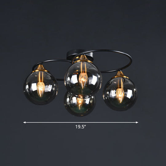 Black And Brass Postmodern Semi - Flush Chandelier With Glass Ball Shade For Ceiling Lighting 4 /