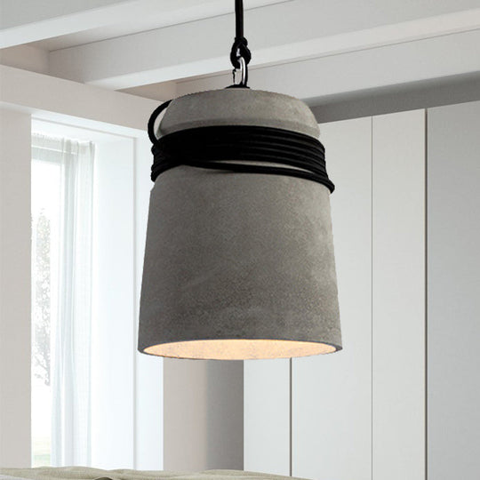 Industrial Style Cement Black/Gray/Beige Finish Pendant Light With Rope Lighting