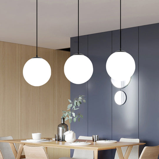 Sophia - Cream Sphere Restaurant Pendant Light Glass 1 Head Simple Ceiling Hang Lamp In Black