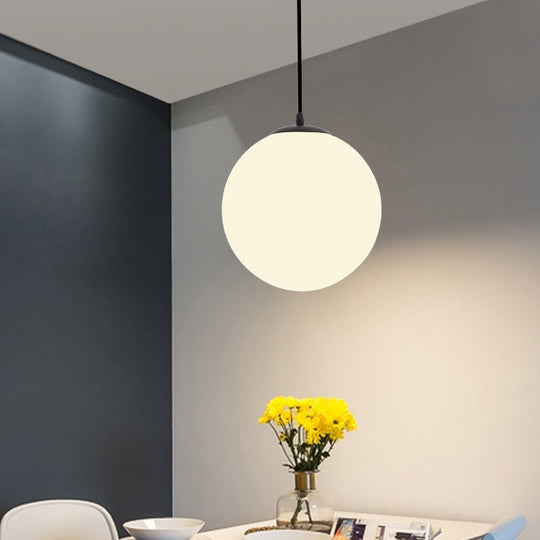 Sophia - Cream Sphere Restaurant Pendant Light Glass 1 Head Simple Ceiling Hang Lamp In Black