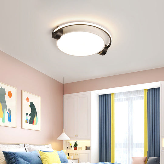 Nordic Acrylic Black - White Flush Mounted Light For Dorm Room - Ceiling Lamp With Figure Wearing