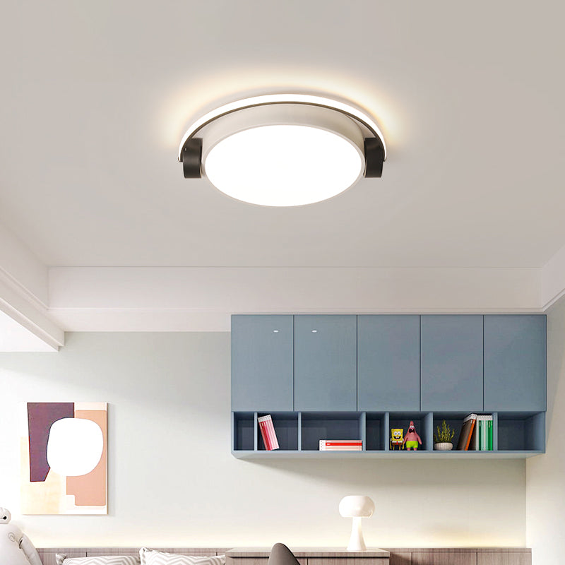 Nordic Acrylic Black - White Flush Mounted Light For Dorm Room - Ceiling Lamp With Figure Wearing