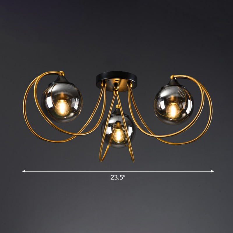 Postmodern Brass Finish Floral Semi - Flush Ceiling Light - Elegant Glass Flushmount For Living