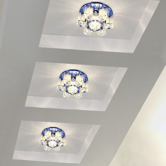 Crystal Block Led Hallway Flush - Mount Light Fixture - Modernism Floral Ceiling Flush