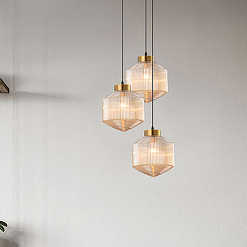 Modern Clear/Amber/Smoke Grey Prismatic Glass 1 - Light Drum Pendant Ceiling Lamp Amber Lighting