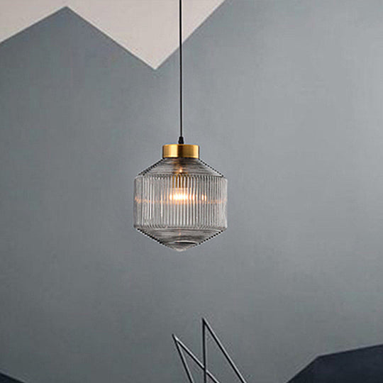 Modern Clear/Amber/Smoke Grey Prismatic Glass 1 - Light Drum Pendant Ceiling Lamp Lighting