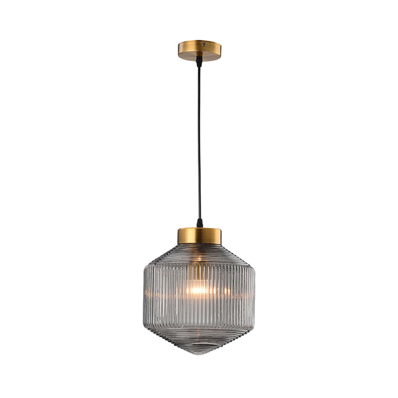 Modern Clear/Amber/Smoke Grey Prismatic Glass 1 - Light Drum Pendant Ceiling Lamp Lighting