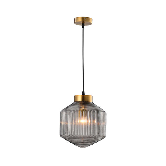 Modern Clear/Amber/Smoke Grey Prismatic Glass 1 - Light Drum Pendant Ceiling Lamp Lighting