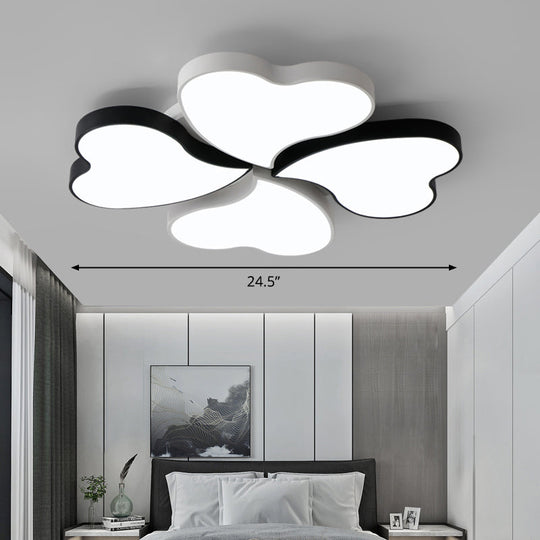 Nordic Led Metal Clover Shaped Flush Mount Lighting For Bedroom In Black - White White / 24.5’