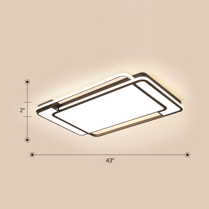 Sleek Living Room Illumination: Black Acrylic Led Rectangular Flush Mount Ceiling Lamp / 43’ White