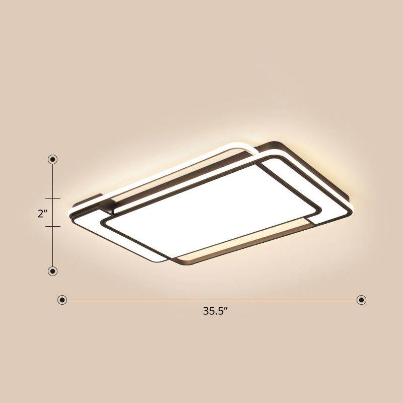 Sleek Living Room Illumination: Black Acrylic Led Rectangular Flush Mount Ceiling Lamp / 35.5’ White