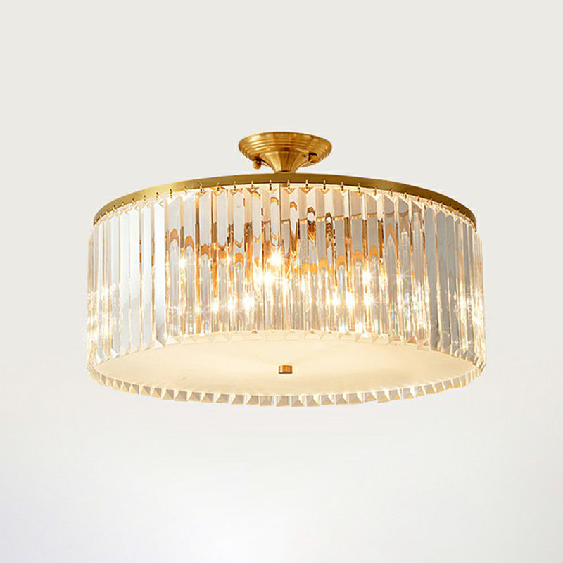 Minimalist Bedroom Sparkle: Clear Crystal Drum Semi - Flush Mount Ceiling Light With A Design