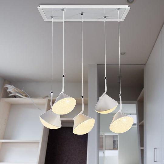Penelope - White Cone Ceiling Lamp Minimal Metal 5 Lights Dining Room Pendant Light With Acrylic