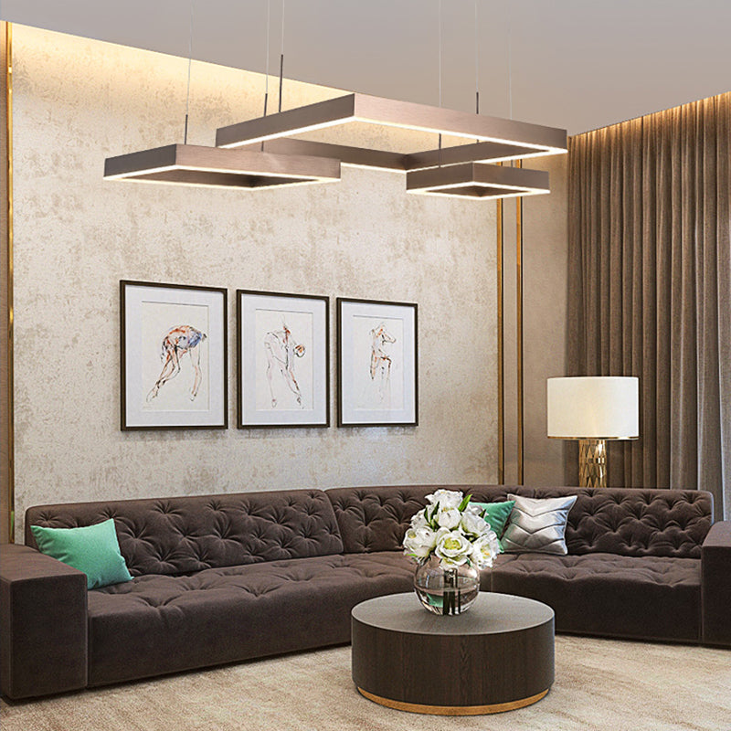 Modern Square Acrylic Led Chandelier - Coffee Finish Pendant Ceiling Light Lighting