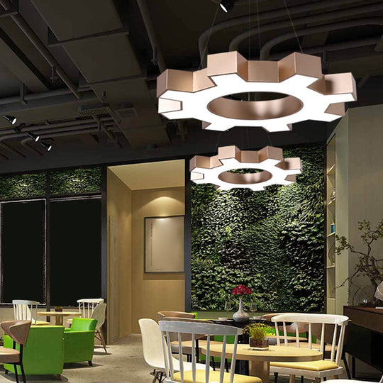 Etamin - Led Gear Shaped Gym Pendant Lighting Metallic Modern Style Hanging Light Fixture Gold /