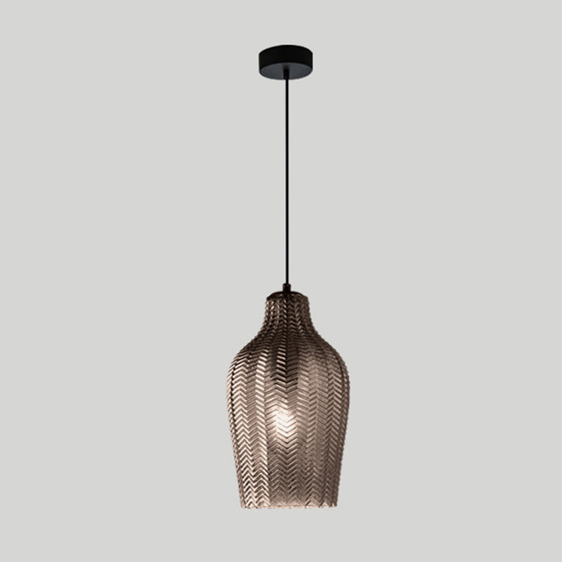 Grumium - Nordic Style Wavy Glass Pendant Ceiling Light Dining Room Dã©Cor Smoke Gray / Bottle