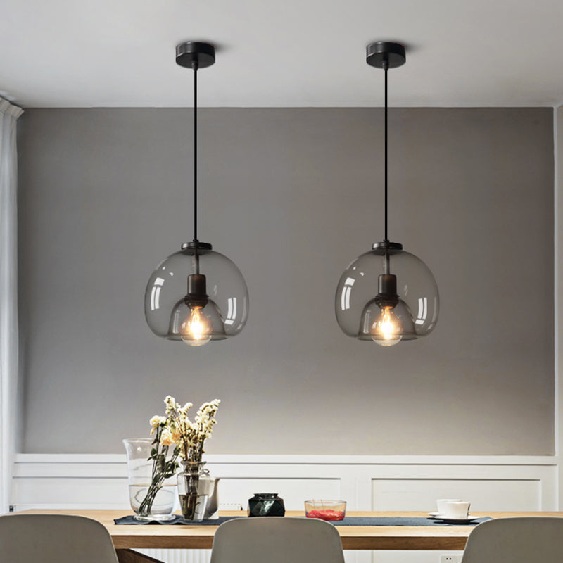 Jade - Modern Hand - Blown Glass Dome Hanging Lamp Minimalist 1 - Light Black Pendant Light Fixture