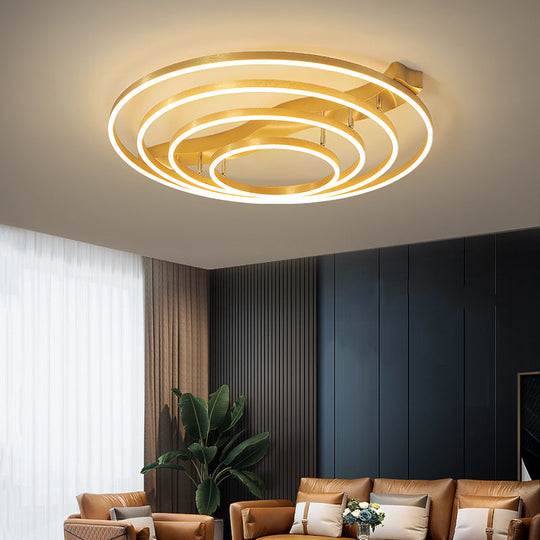 Simplicity Led Brass Multi - Ring Flush Mount Ceiling Light For Living Room