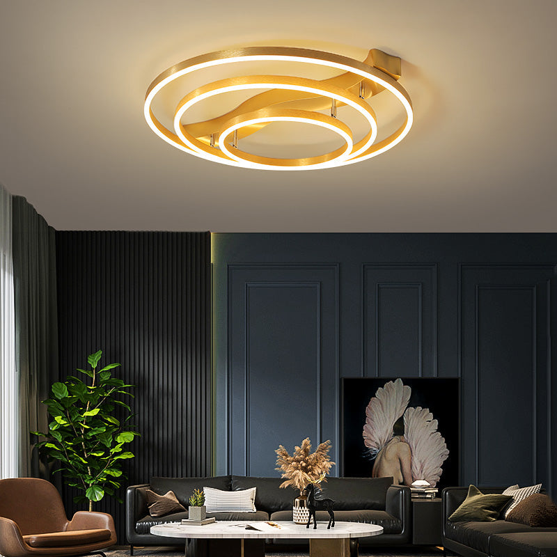 Simplicity Led Brass Multi - Ring Flush Mount Ceiling Light For Living Room