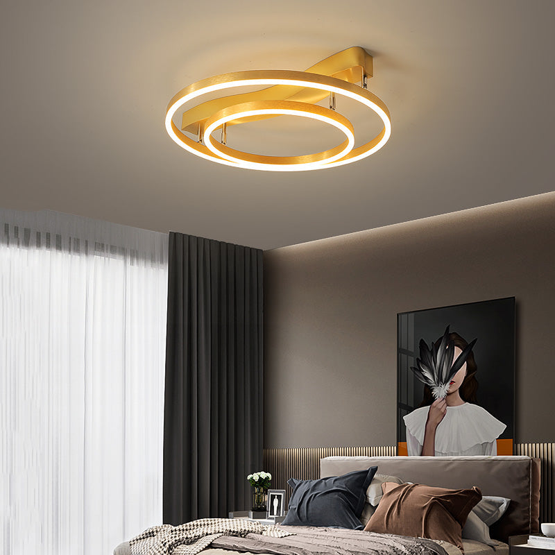 Simplicity Led Brass Multi - Ring Flush Mount Ceiling Light For Living Room