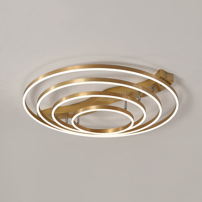 Simplicity Led Brass Multi - Ring Flush Mount Ceiling Light For Living Room