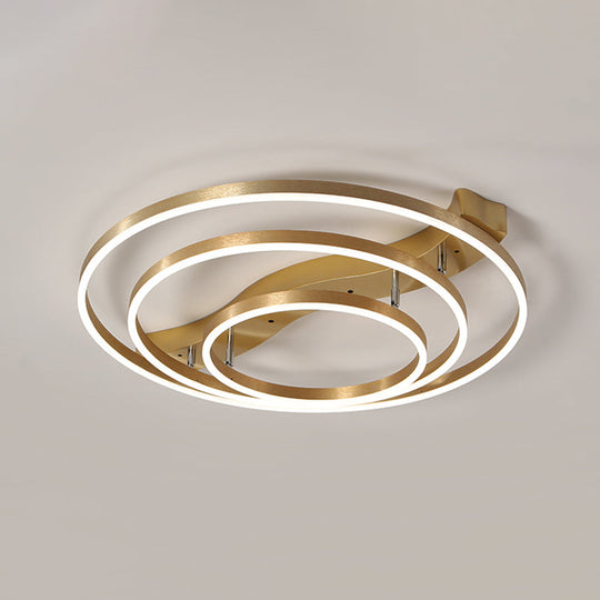 Simplicity Led Brass Multi - Ring Flush Mount Ceiling Light For Living Room