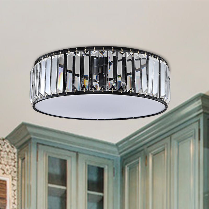Simple Crystal - Shaded Drum Flush Mount Lamp - Black/Bronze 3/4/5 - Light Fixture For Bedrooms