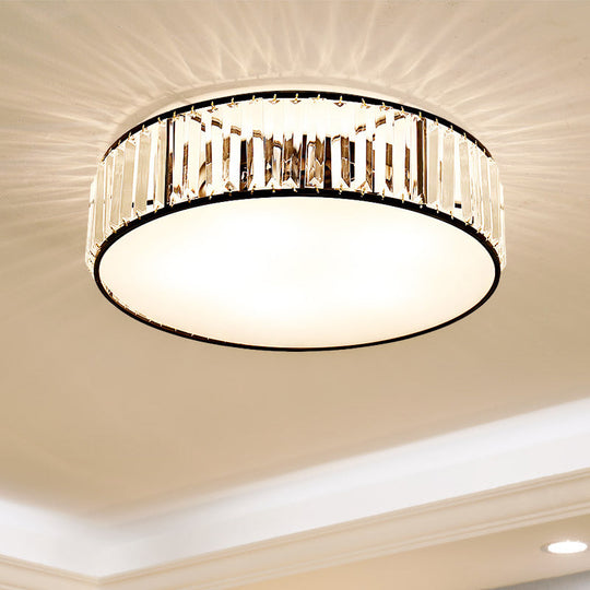 Simple Crystal - Shaded Drum Flush Mount Lamp - Black/Bronze 3/4/5 - Light Fixture For Bedrooms