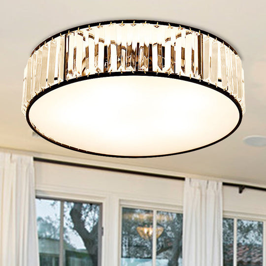 Simple Crystal - Shaded Drum Flush Mount Lamp - Black/Bronze 3/4/5 - Light Fixture For Bedrooms