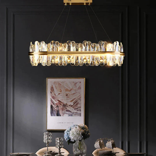 Minimalist Design Circular Crystal Chandelier In Brass