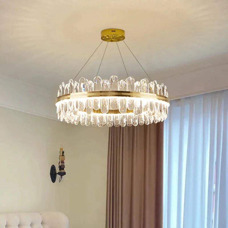 Minimalist Design Circular Crystal Chandelier In Brass