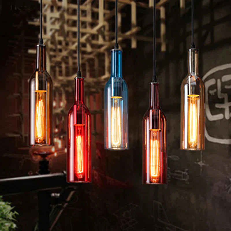 Art Deco Wine Bottle Hanging Lamp Glass Multi Color 5 Pendant