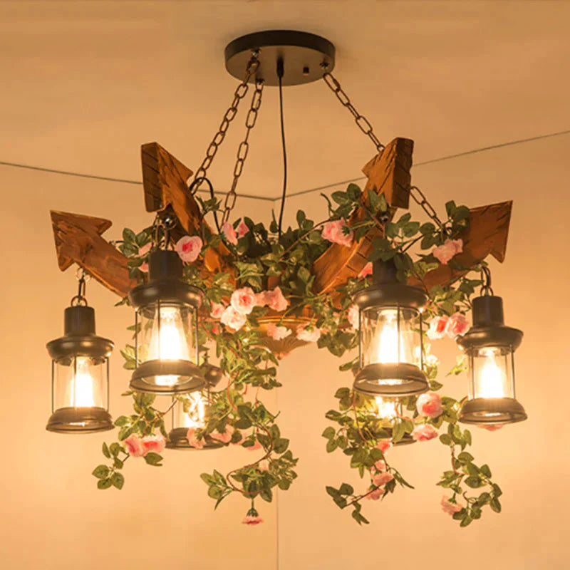 Anchor Shaped Chandelier Lighting Fixture Wood Hanging Ceiling Light Pink