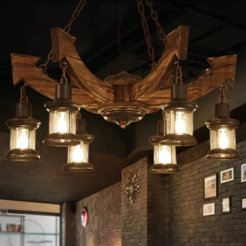 Anchor Shaped Chandelier Lighting Fixture Wood Hanging Ceiling Light