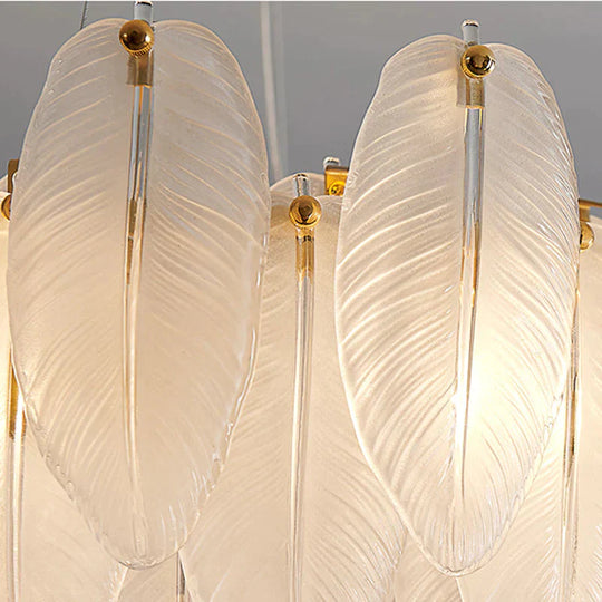 Modern Crystal Feather Hanging Chandelier Light With Clear Glass Lamp Shade