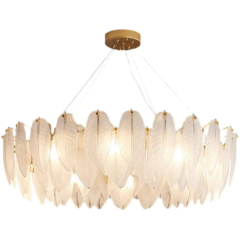 Modern Crystal Feather Hanging Chandelier Light With Clear Glass Lamp Shade
