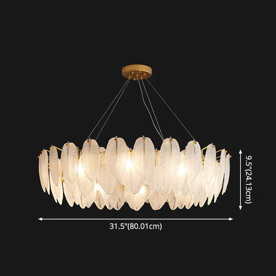Modern Crystal Feather Hanging Chandelier Light With Clear Glass Lamp Shade