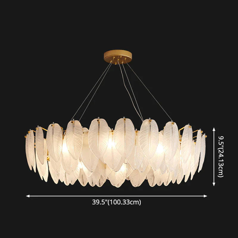 Modern Crystal Feather Hanging Chandelier Light With Clear Glass Lamp Shade