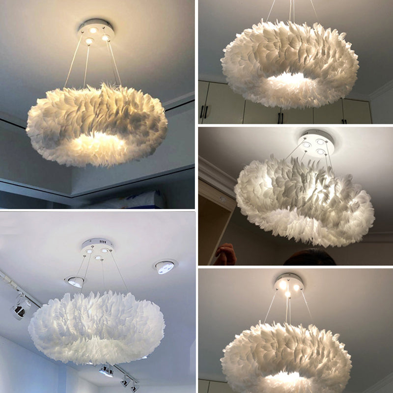 Florine - White Doughnut Feather Chandelier Pendant Lamp