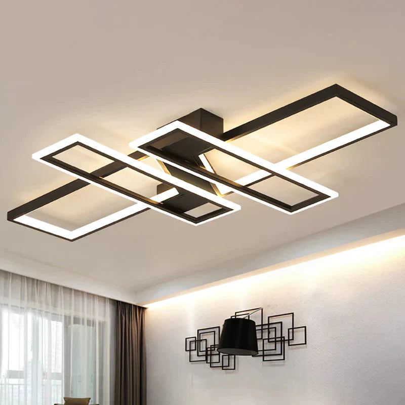 LED Frame Ceiling Mount Light Modern Acrylic Living Room Semi Flush Light Fixture - Black - Clearhalo - &