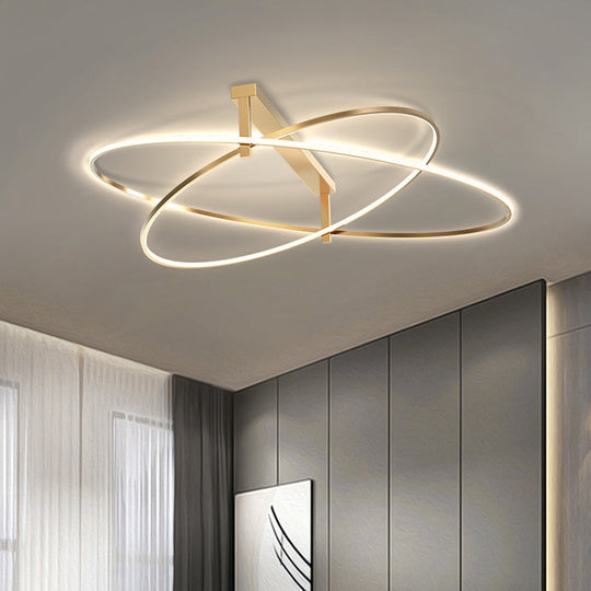 Elegant Living Room Glow: Gold Minimalist Oval Led Ceiling Light With 2 Metal Heads