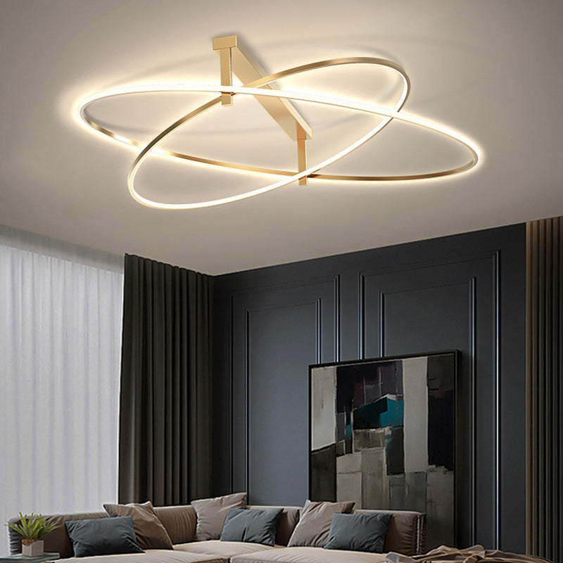 Elegant Living Room Glow: Gold Minimalist Oval Led Ceiling Light With 2 Metal Heads